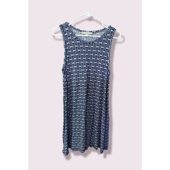 Ann Taylor LOFT Navy Blue Pattern Print Sleeveless Dress Size Medium - Picture 1 of 4